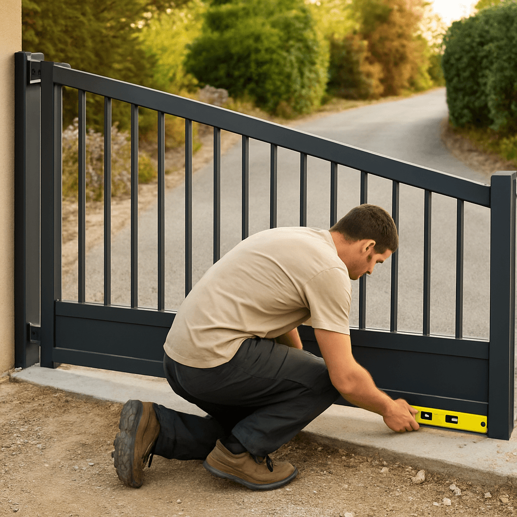 Poser un portail en pente : calage, niveaux et jeu au sol