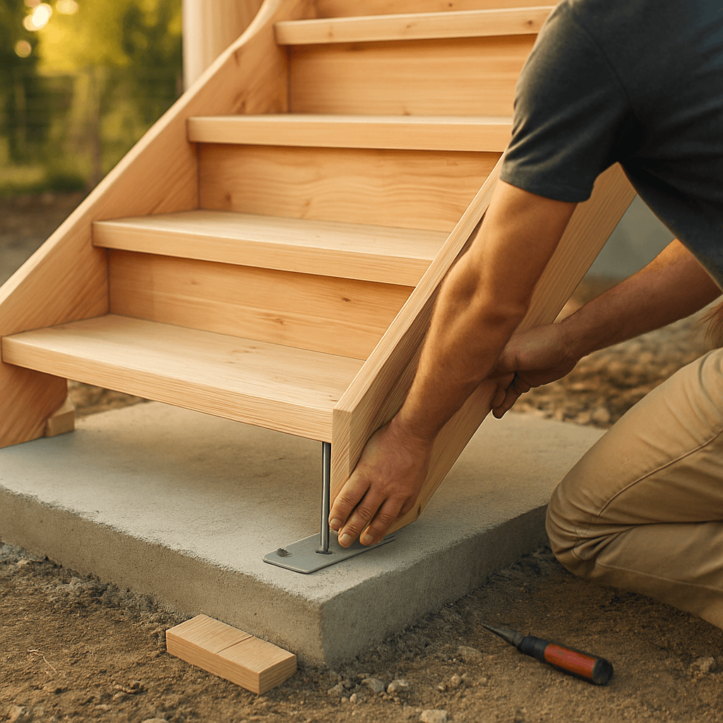 Poser un escalier sur dalle béton : calage et ancrage
